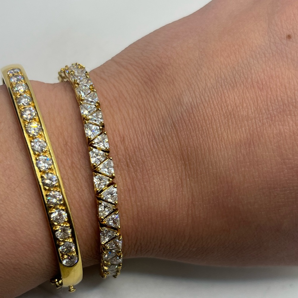 Trillion Cut gold over sterling silver CZ tennis bracelet Ross & Simons - Picture 15 of 16